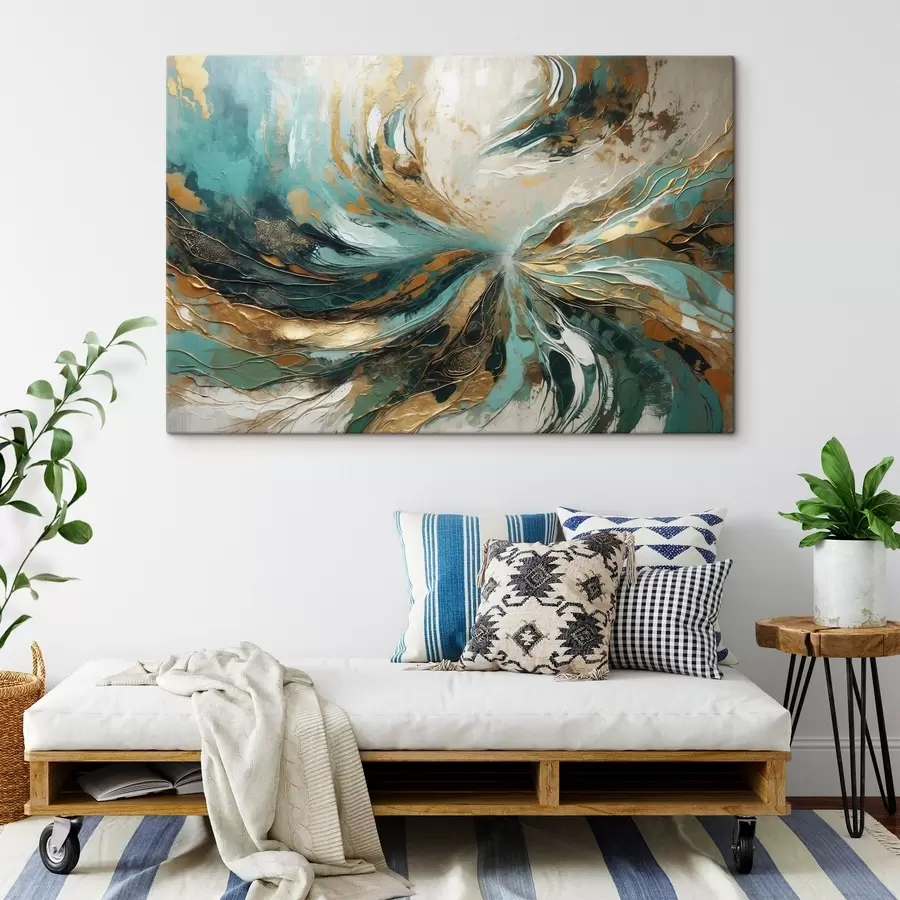 wall murals Turquoise abstraction with lines s47258