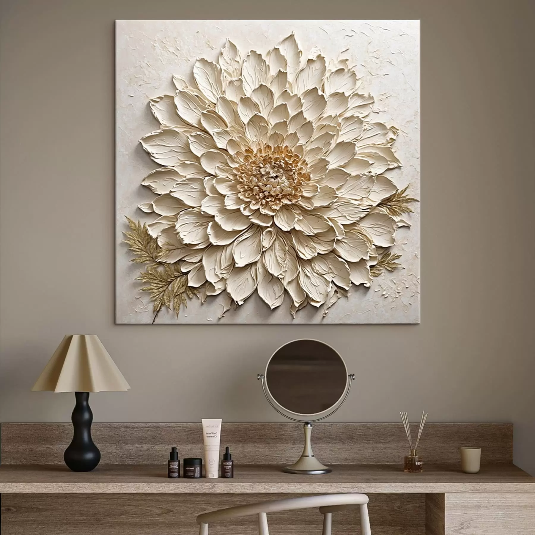 murales Flor texturizada en tonos crema s47259