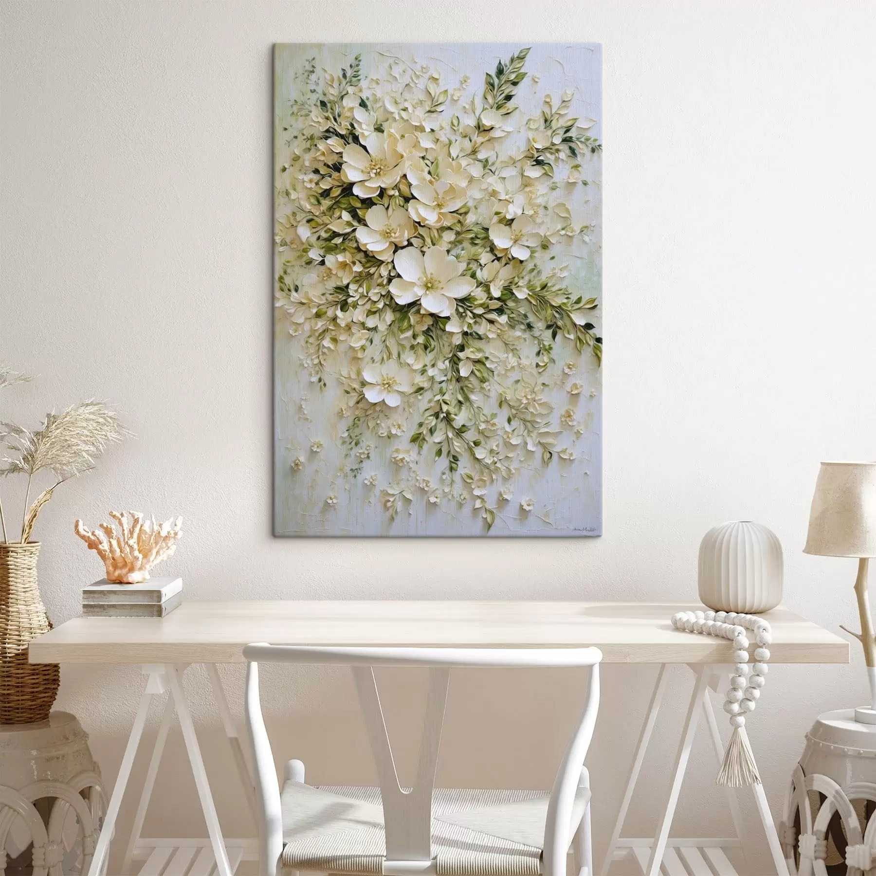 wall murals Large composition of cream flowers and leaves s47267