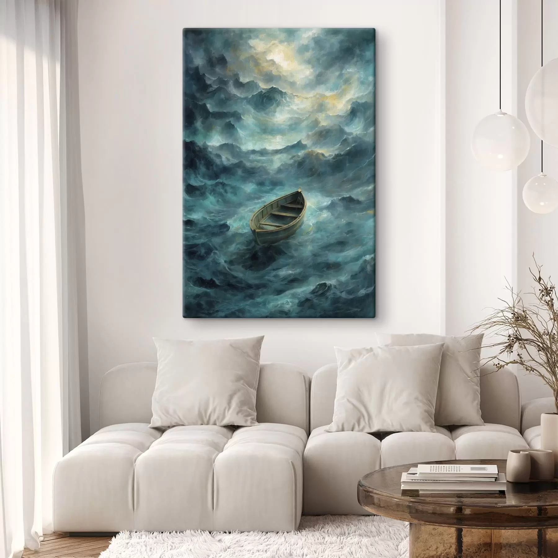 wall murals Boat on waves in a stormy sea s47272