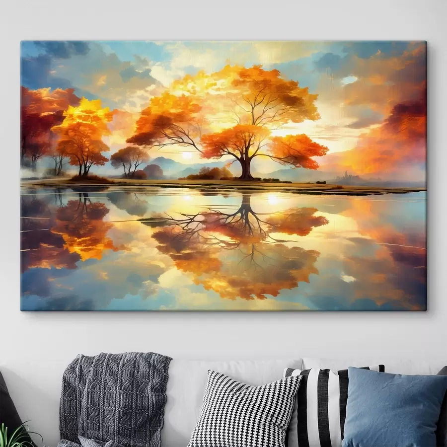 wall murals Vivid trees reflected in water s47287
