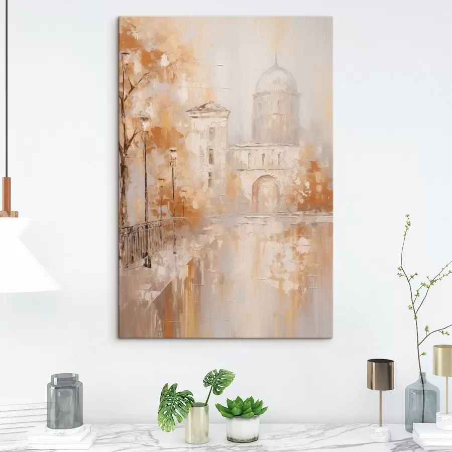 murales Escena urbana con un arco en tonos cálidos s47303