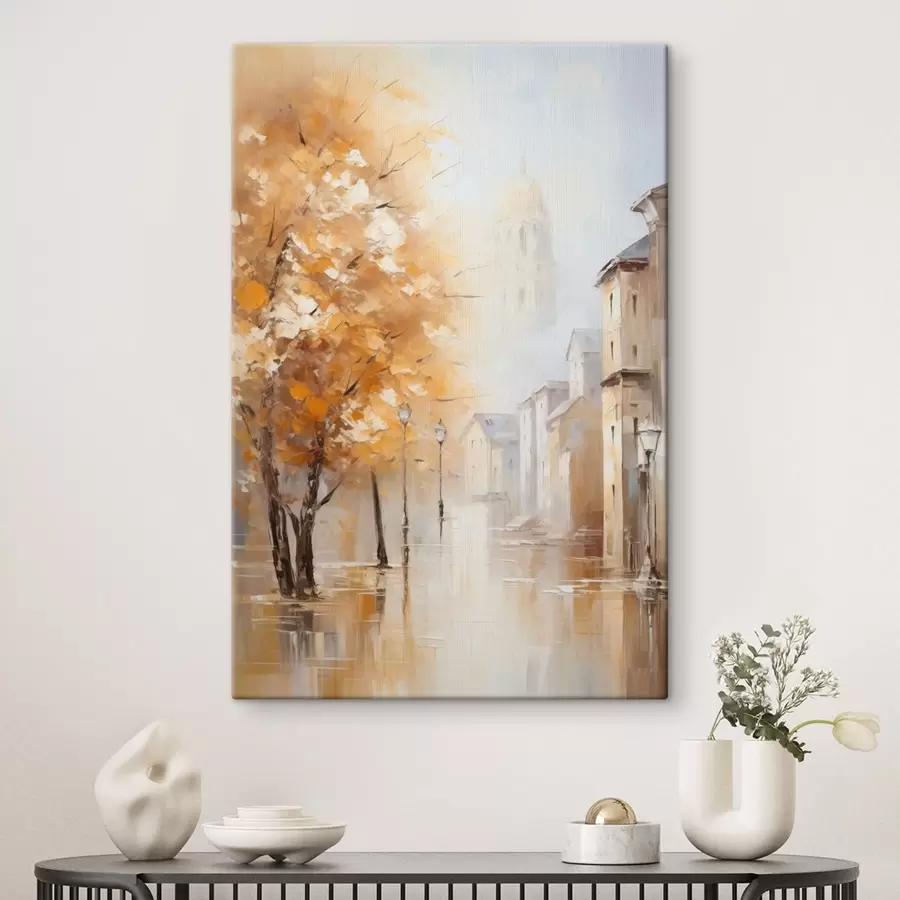 wall murals Street with trees and a dome in mist s47304