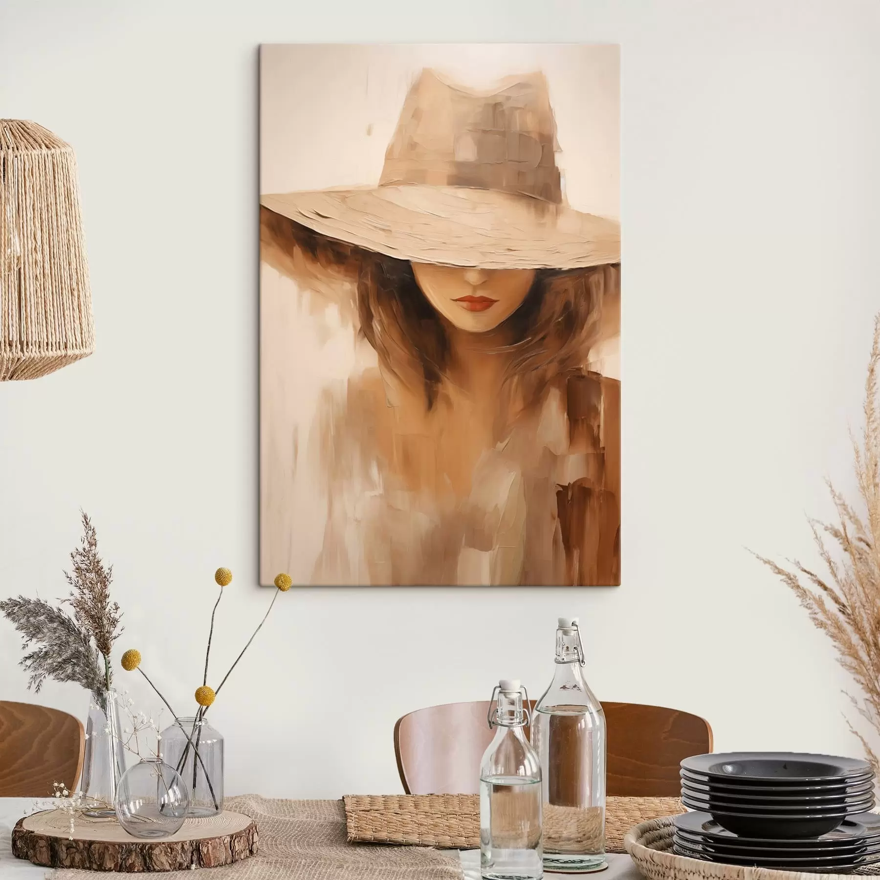 wall murals Woman in a hat in warm abstract strokes s47312