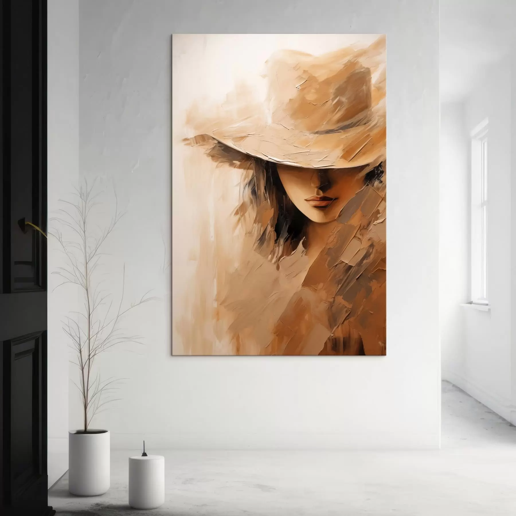 wall murals Woman in a hat in textured warm strokes s47315