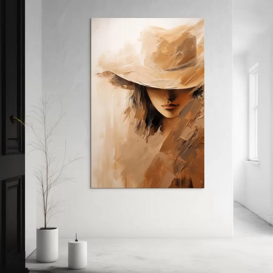 murales Mujer con sombrero pintada con pinceladas cálidas y texturizadas. s47315