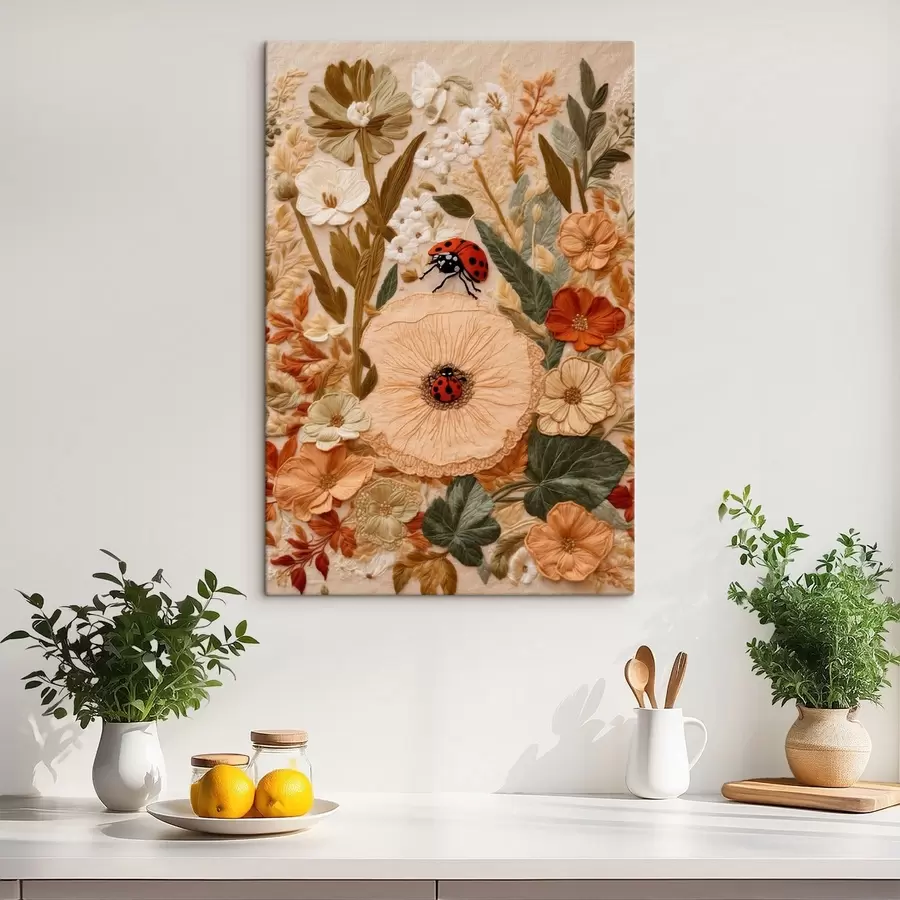 wall murals Two ladybugs among soft flowers s47758