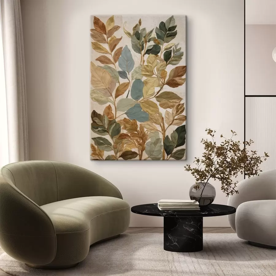 wall murals Decorative leaves in a warm natural palette s47759