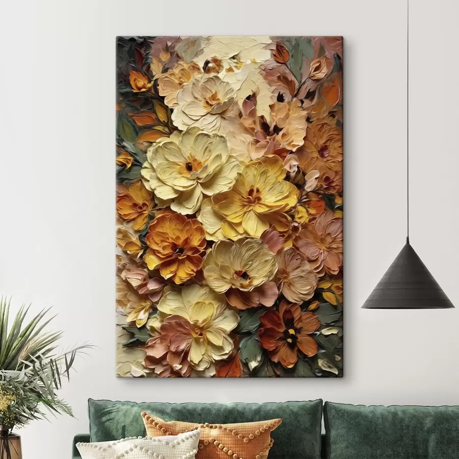 wall murals Lush composition of vibrant flowers in warm hues s47760