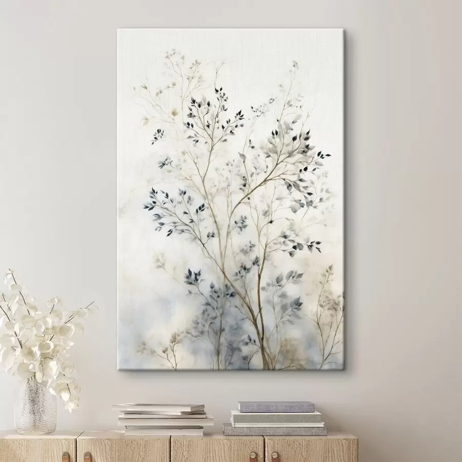 wall murals Delicate branches with small leaves on a light background s47763