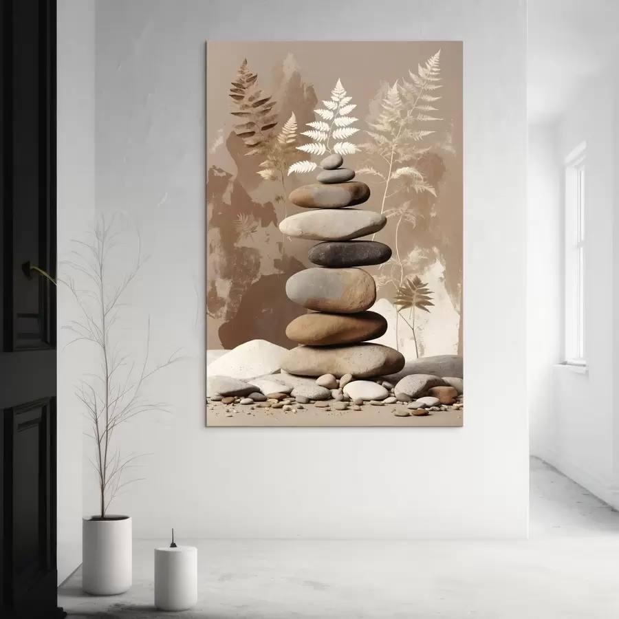 murales Pila de piedras lisas con un fondo botánico s47764