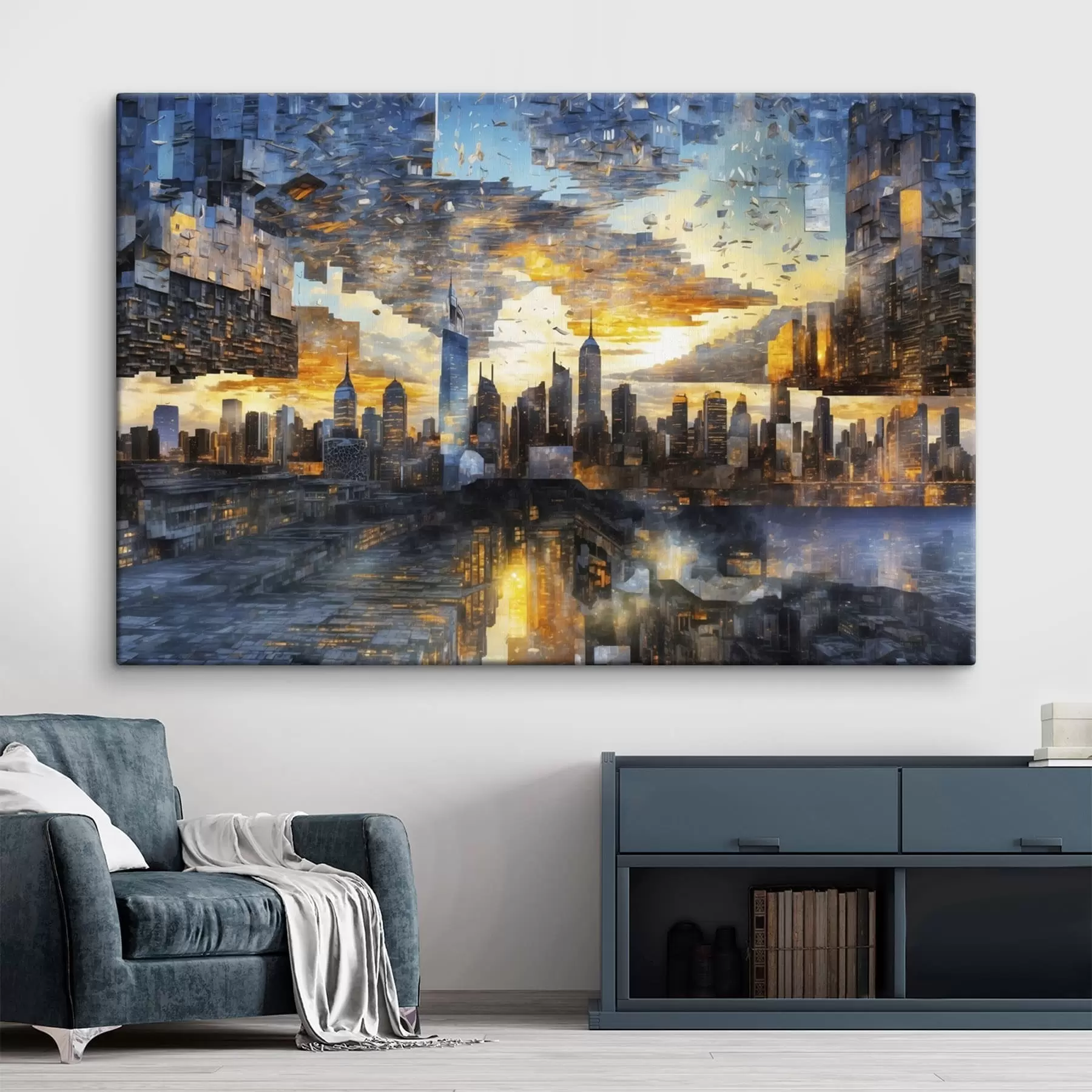 wall murals Fantastical cityscape with a fragmented sky s47768