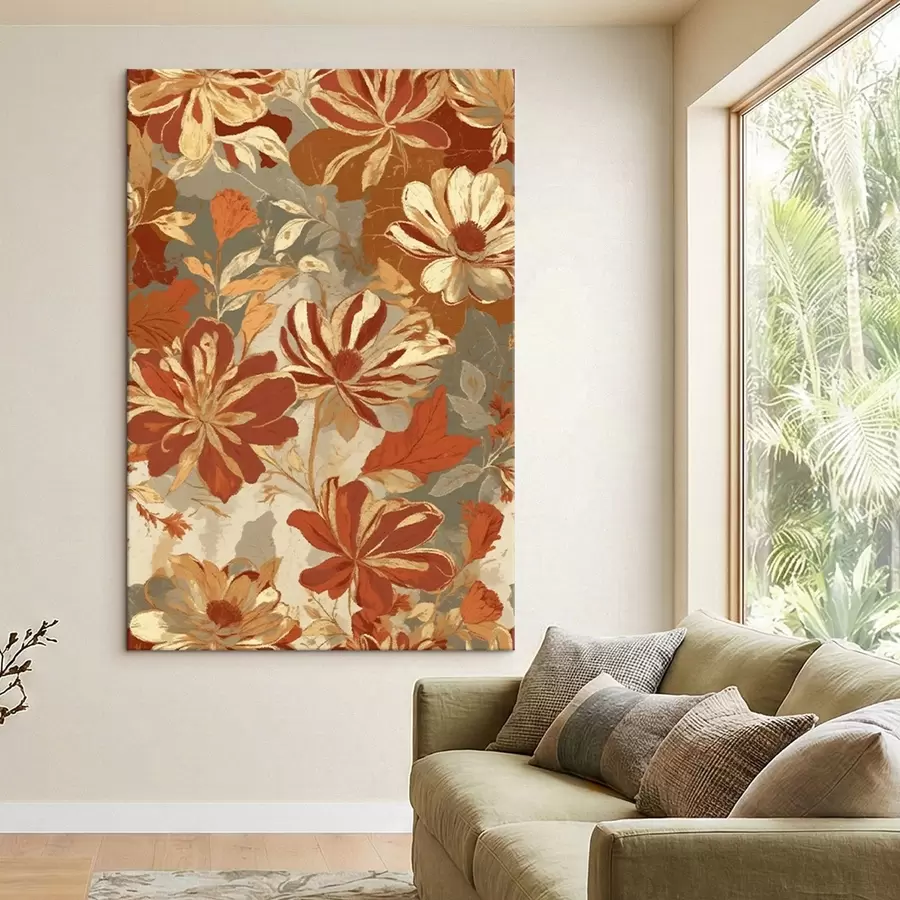 murales Estampado floral en cálidos tonos óxido y crema. s47770