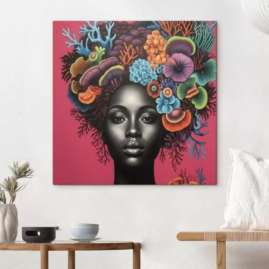 murales Retrato psicodélico de una mujer con setas s47786