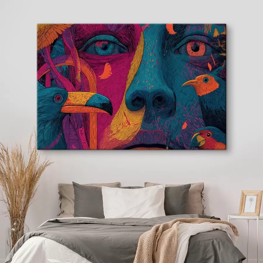 murales Retrato psicodélico con pájaros s47789