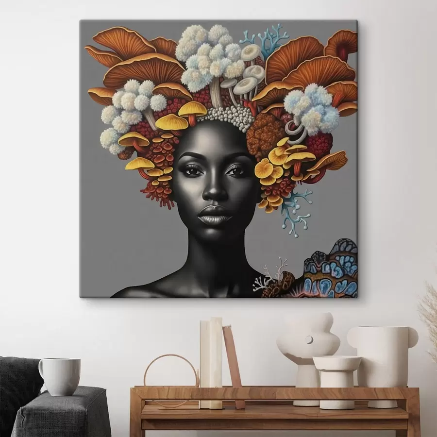 murales Retrato de una mujer con setas s47788