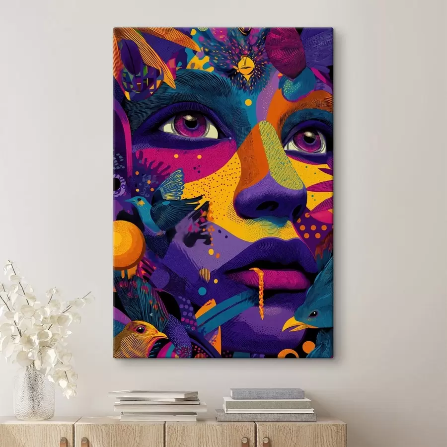 murales Retrato psicodélico con pájaros s47790