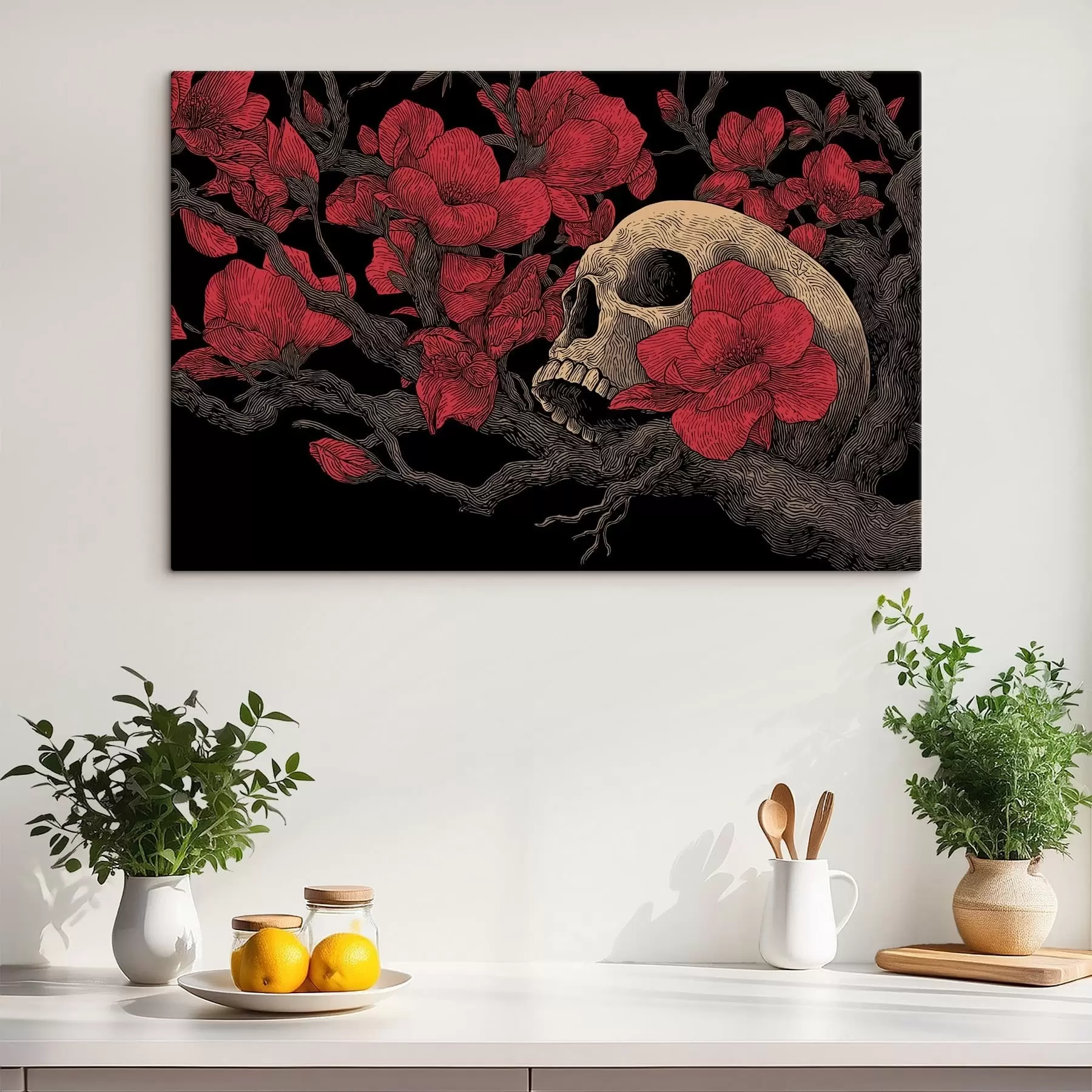 wall murals Skull with flowers s47797