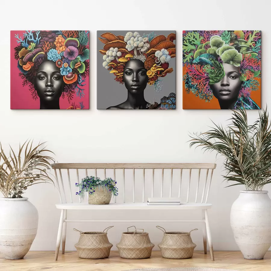 wall murals Psychedelic portrait of a woman with mushrooms m01308