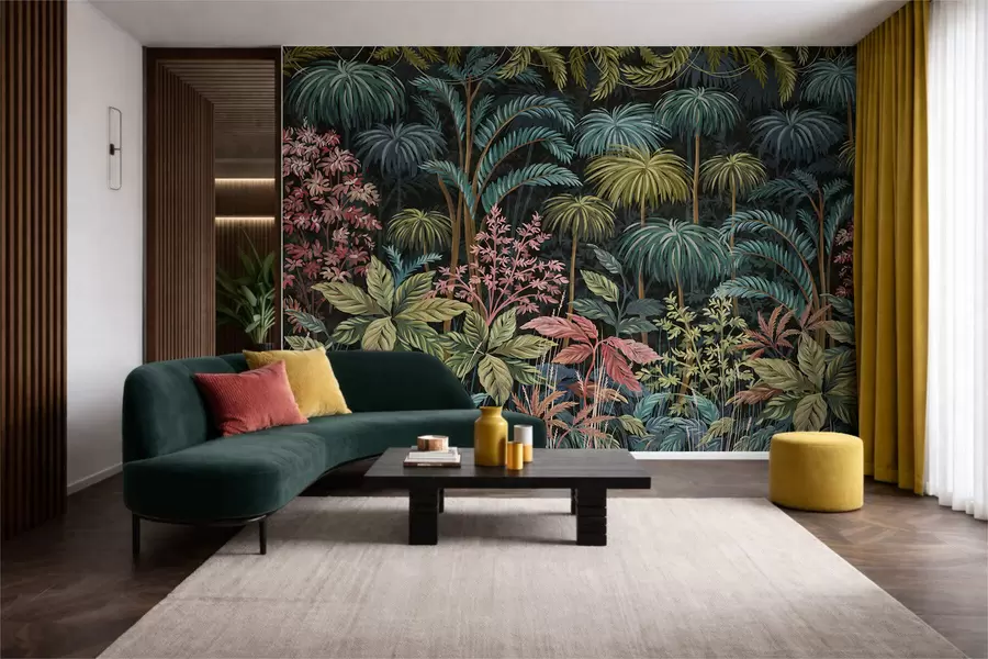 murales Follaje tropical denso con hojas grandes. w05116