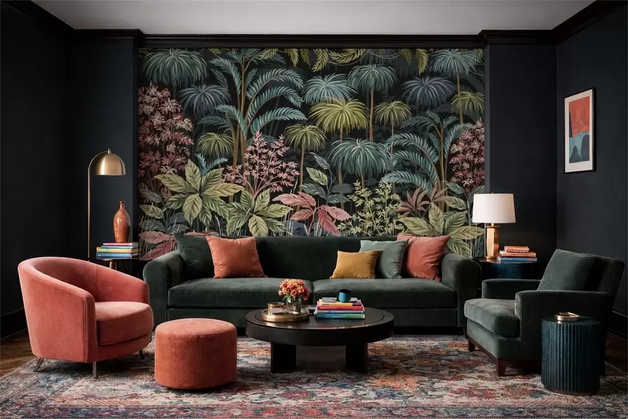 murales Follaje tropical denso con hojas grandes. w05116