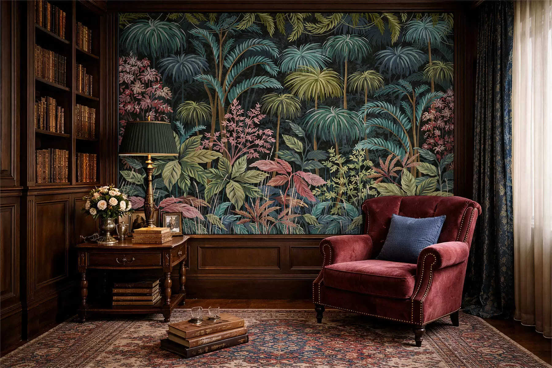 murales Follaje tropical denso con hojas grandes. w05116