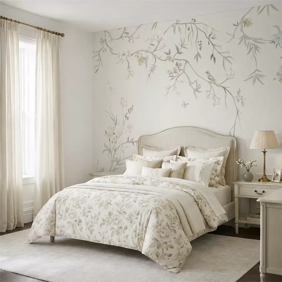 wall murals Delicate flowers and birds on a chalk background w05127