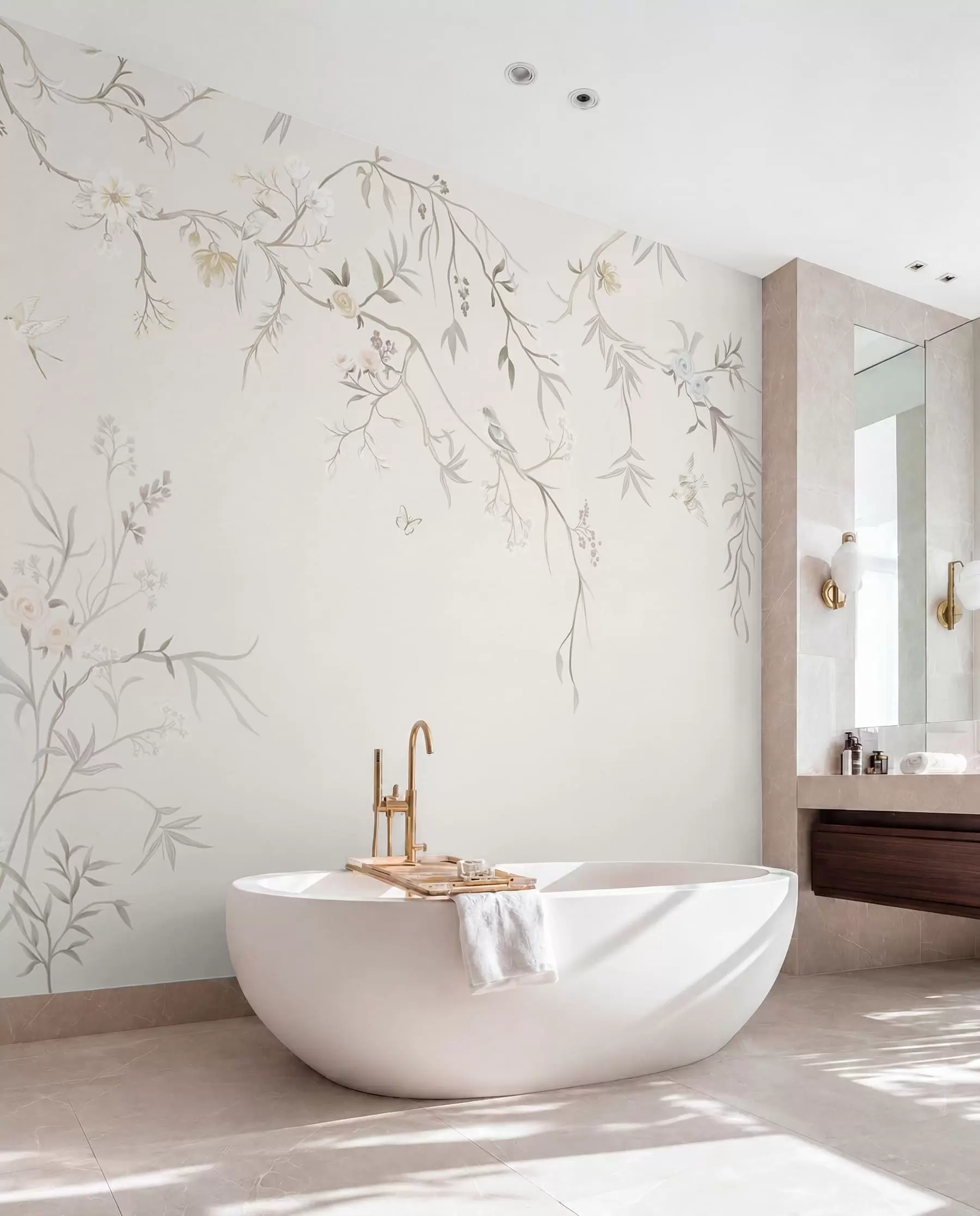 wall murals Delicate flowers and birds on a chalk background w05127