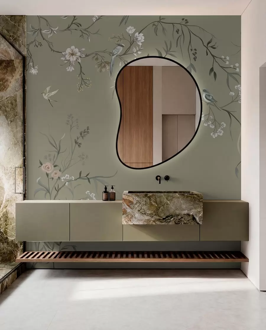 wall murals Floral motif with birds on gray background w05127v4