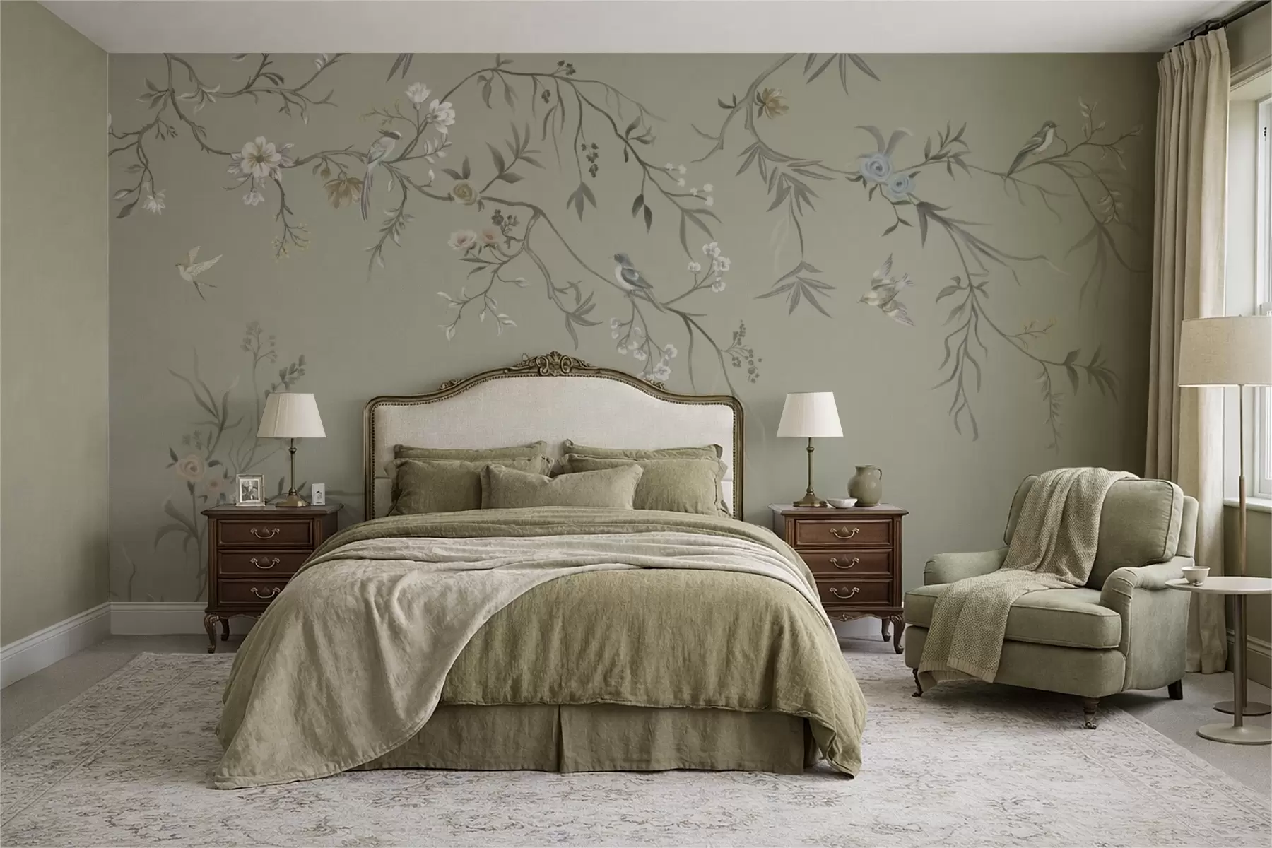 wall murals Floral pattern with birds on cool background w05127v6