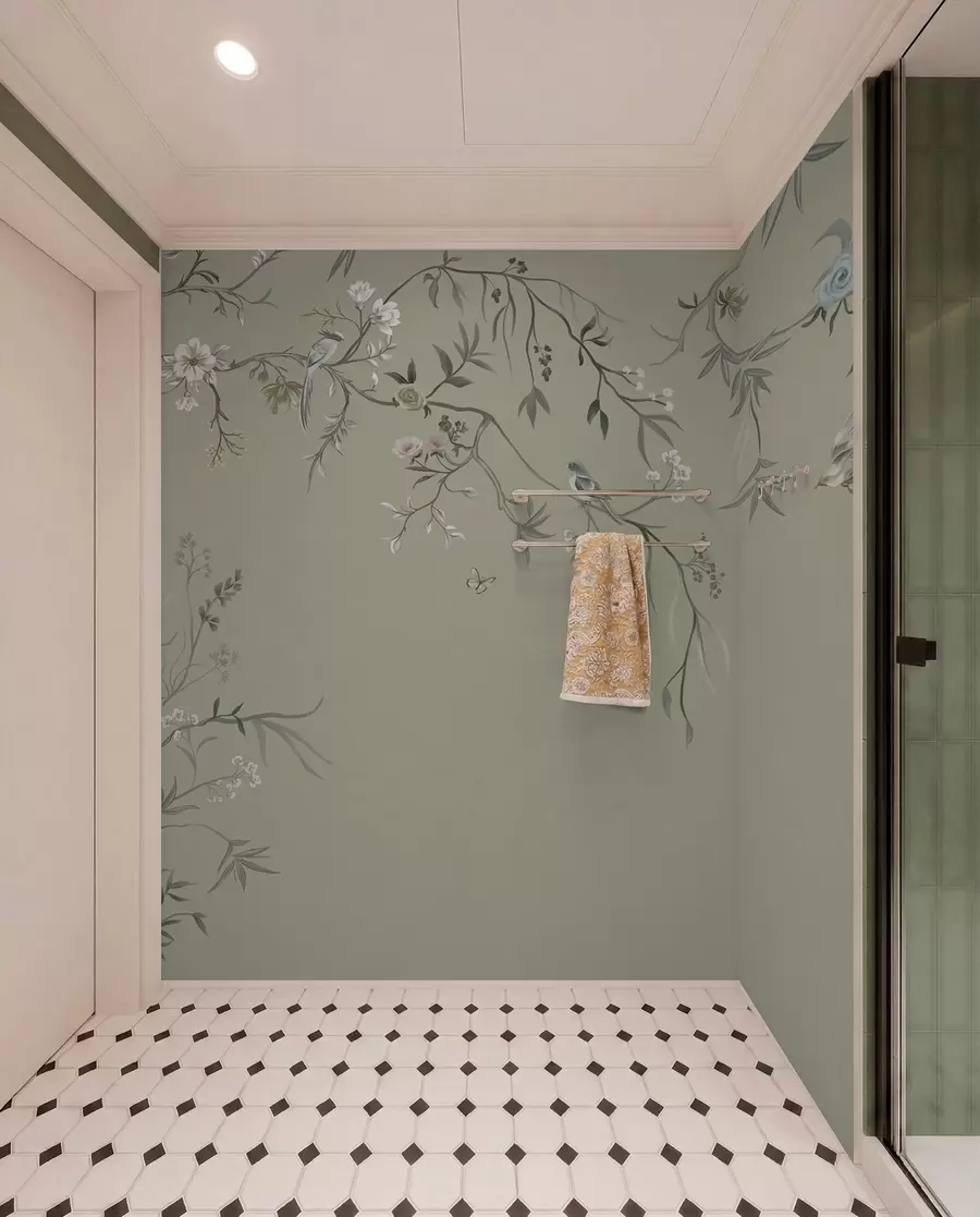 wall murals Floral pattern with birds on cool background w05127v6