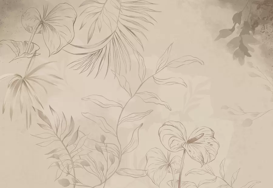 Wall Mural Photo Wallpaper Linear plants on textured beige background w05128