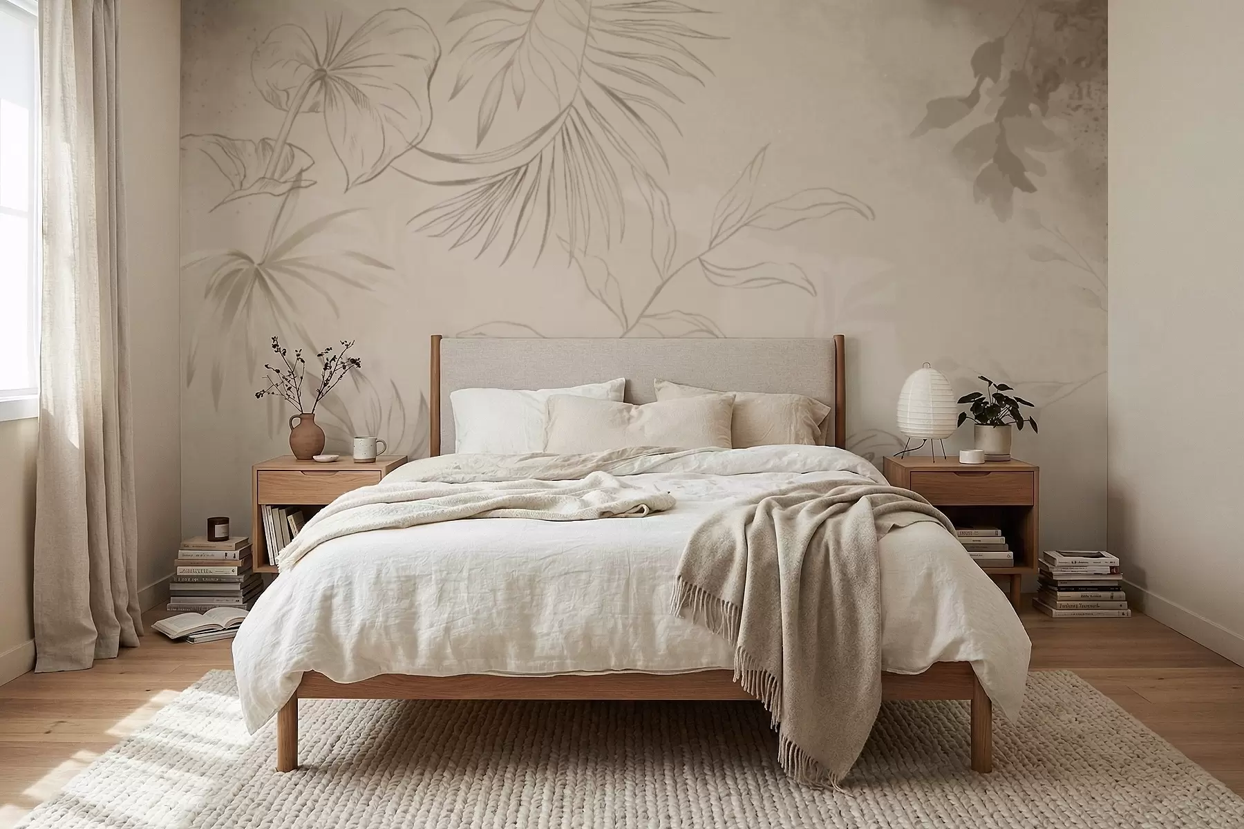 wall murals Linear plants on textured beige background w05128