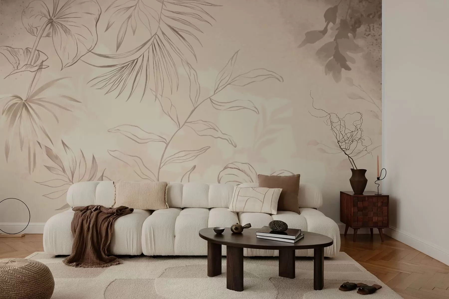 wall murals Linear plants on textured beige background w05128