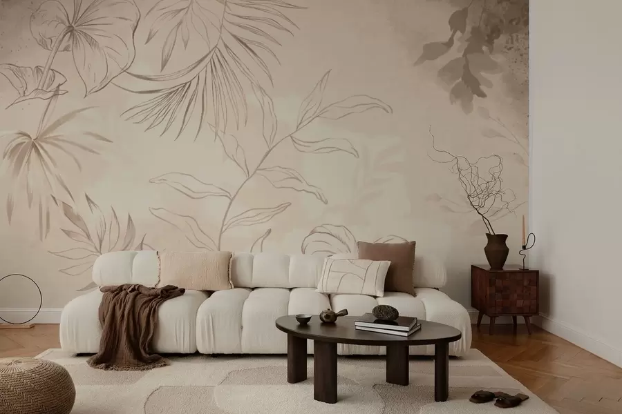 Wall Mural Photo Wallpaper Linear plants on textured beige background w05128