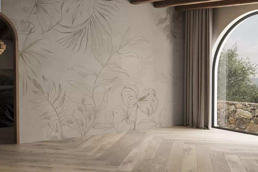 Wall Mural Photo Wallpaper Linear plants on textured beige background w05128