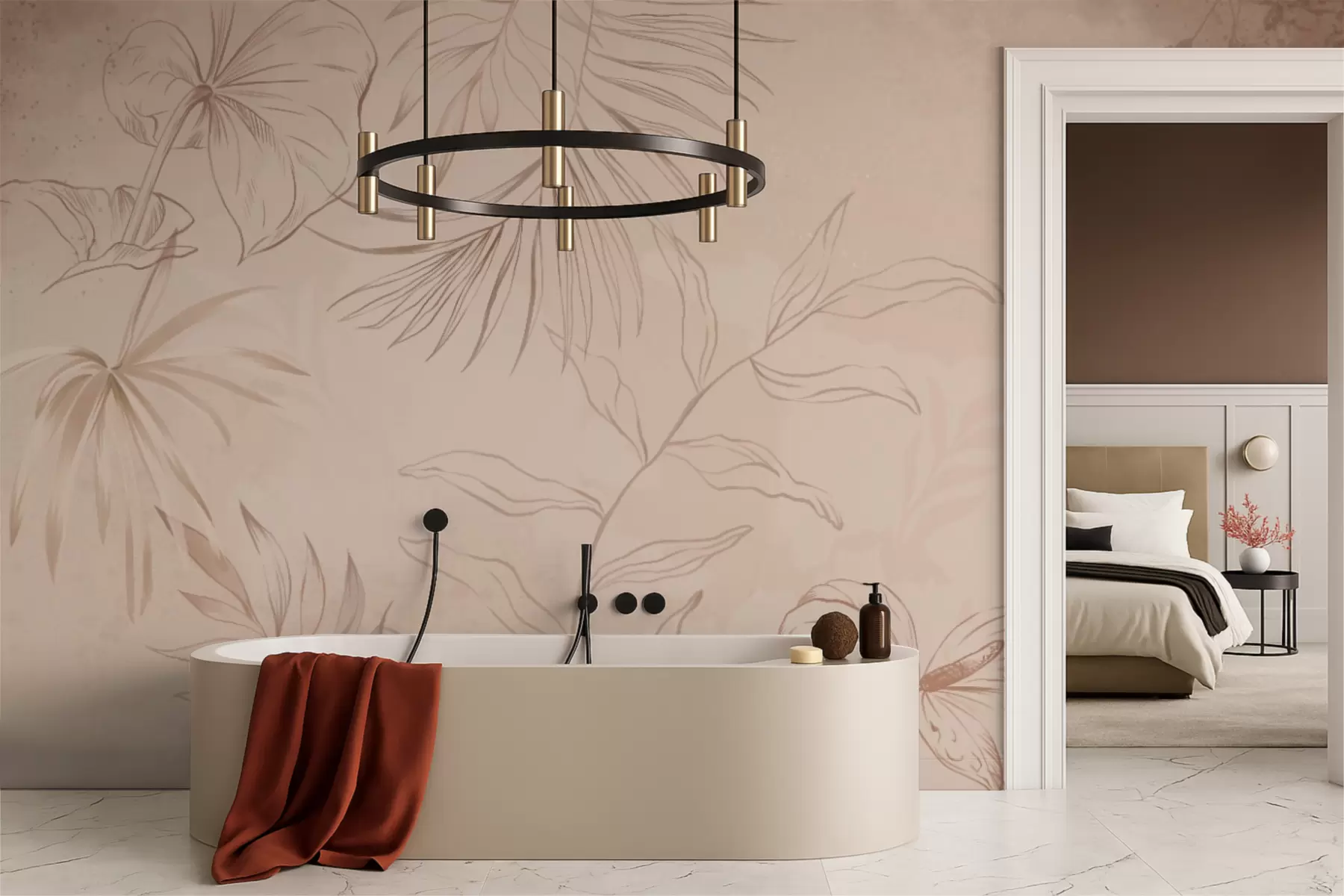 wall murals Linear plants on textured beige background w05128