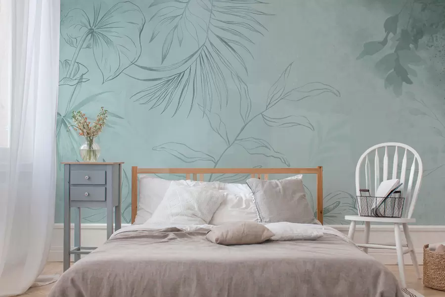 peintures murales Plantes linéaires sur fond vert tendre w05128v1