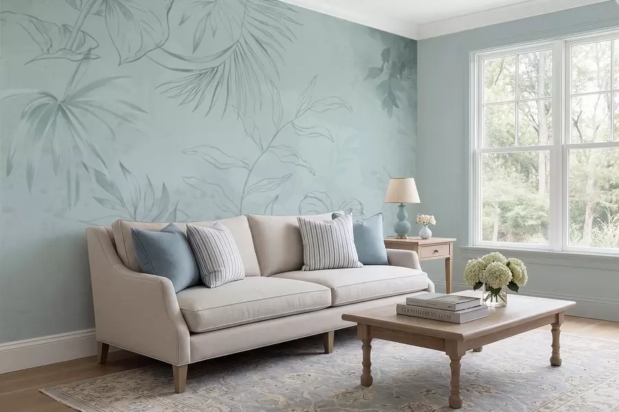 wall murals Linear plants on soft greenish background w05128v1