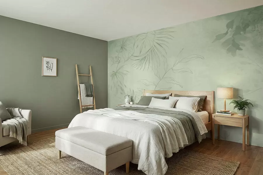 murais de parede Plantas lineares sobre fundo azul frio w05128v2