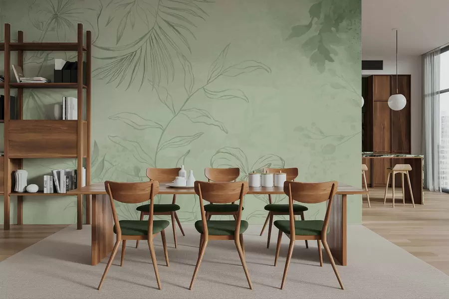 peintures murales Plantes linéaires sur fond bleu froid w05128v2