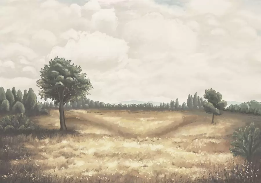 Wall Mural Photo Wallpaper Painted landscape with trees and open field w05131