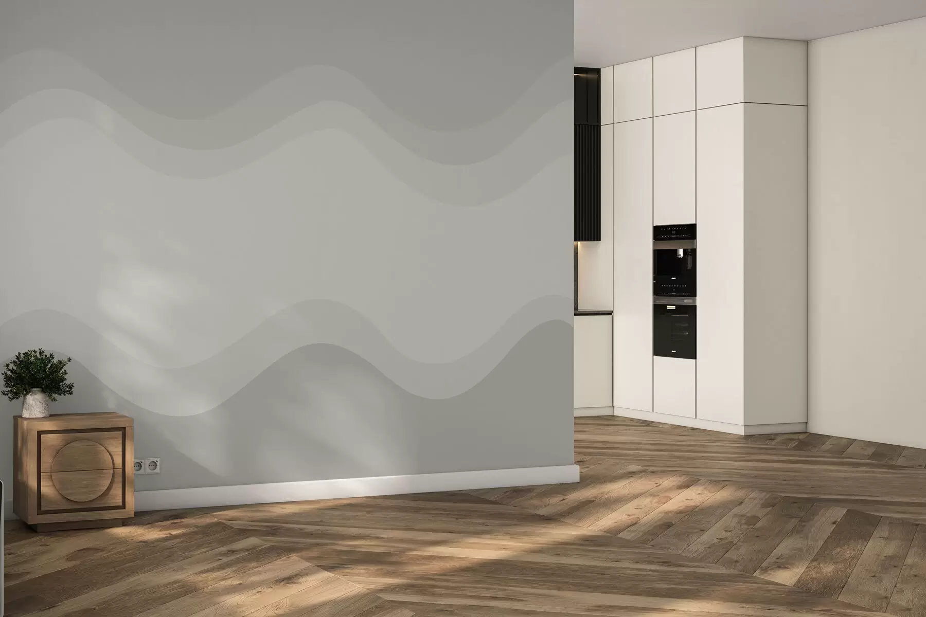 peintures murales Vagues abstraites dans une palette beige neutre w05132v3