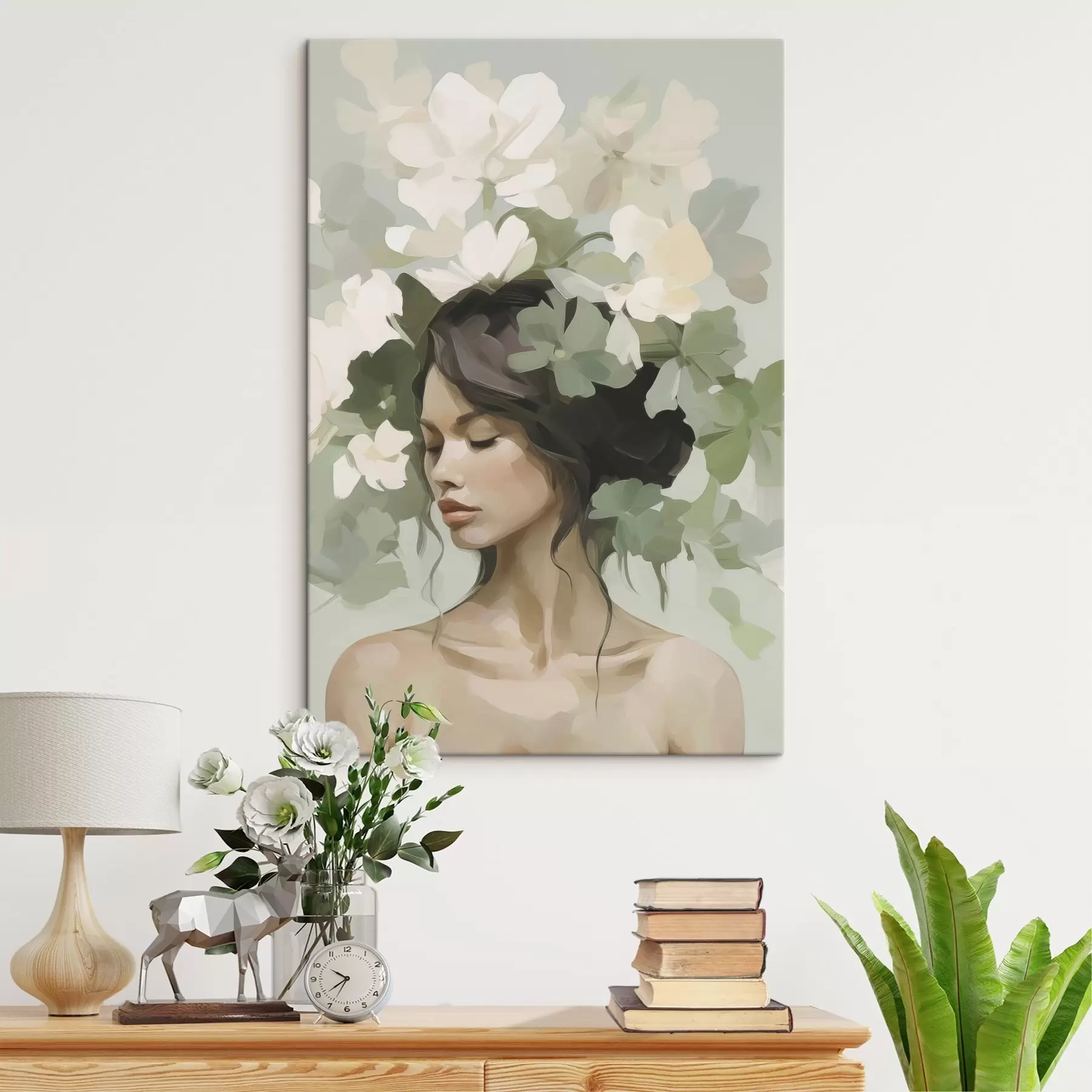 murales Retrato de una niña con una corona de flores s47807