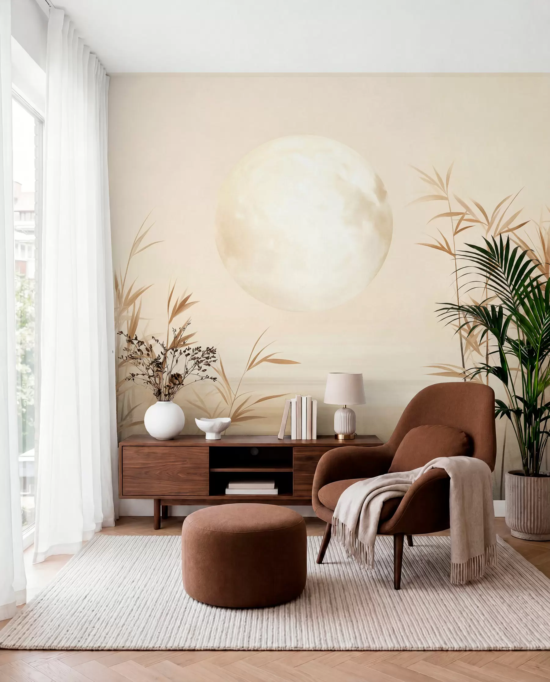 peintures murales Roseaux sous la lune w09631