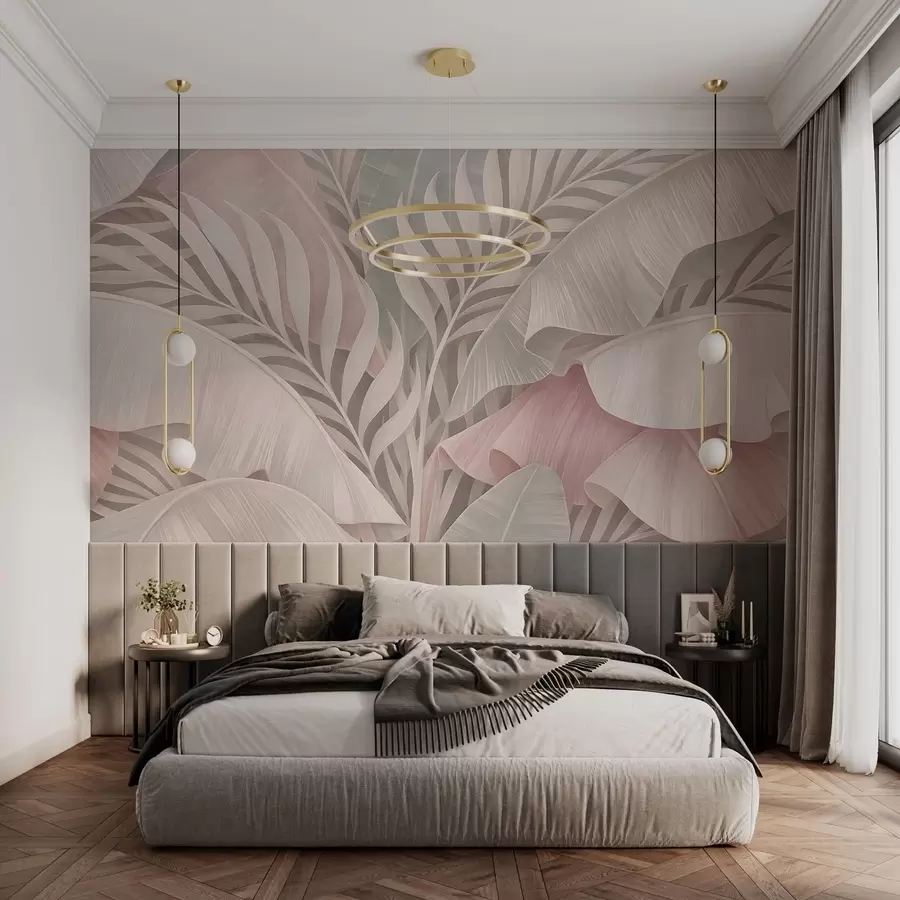 Wall Mural Photo Wallpaper large tropical leaves in cool shades of pink and grey w05062v1