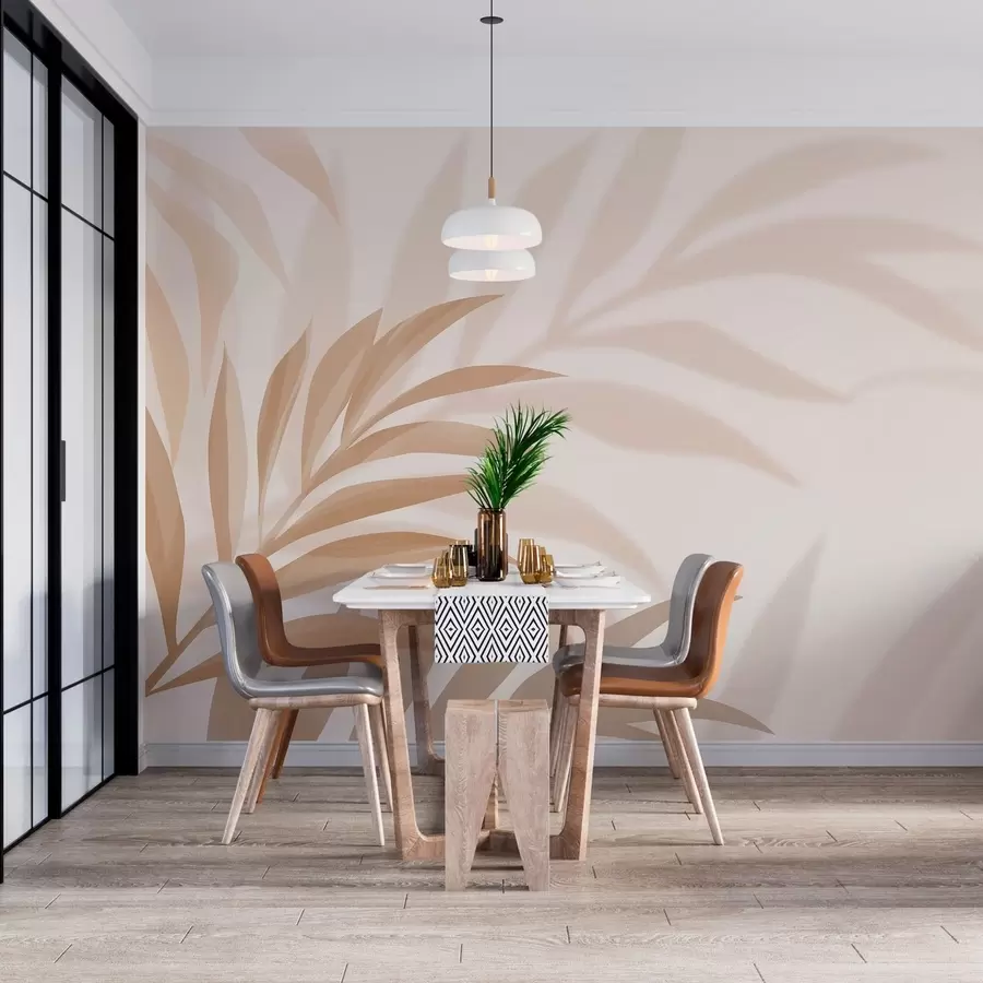 Wall Mural Photo Wallpaper large curved palm leaves in beige and brown tones w05211