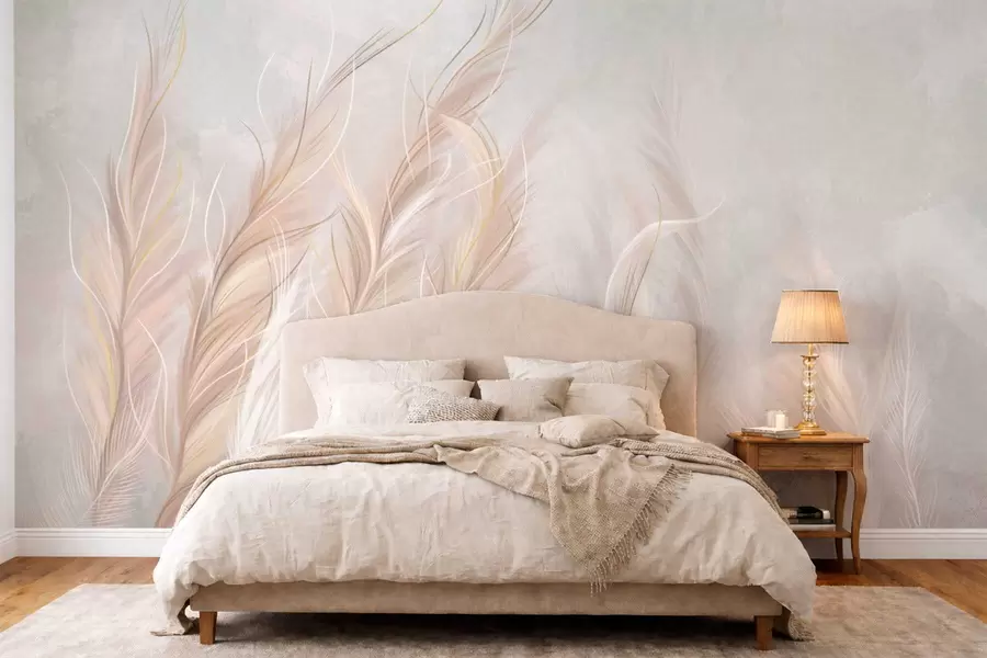 Wall Mural Photo Wallpaper Soft abstract feathers in light neutral tones w05153