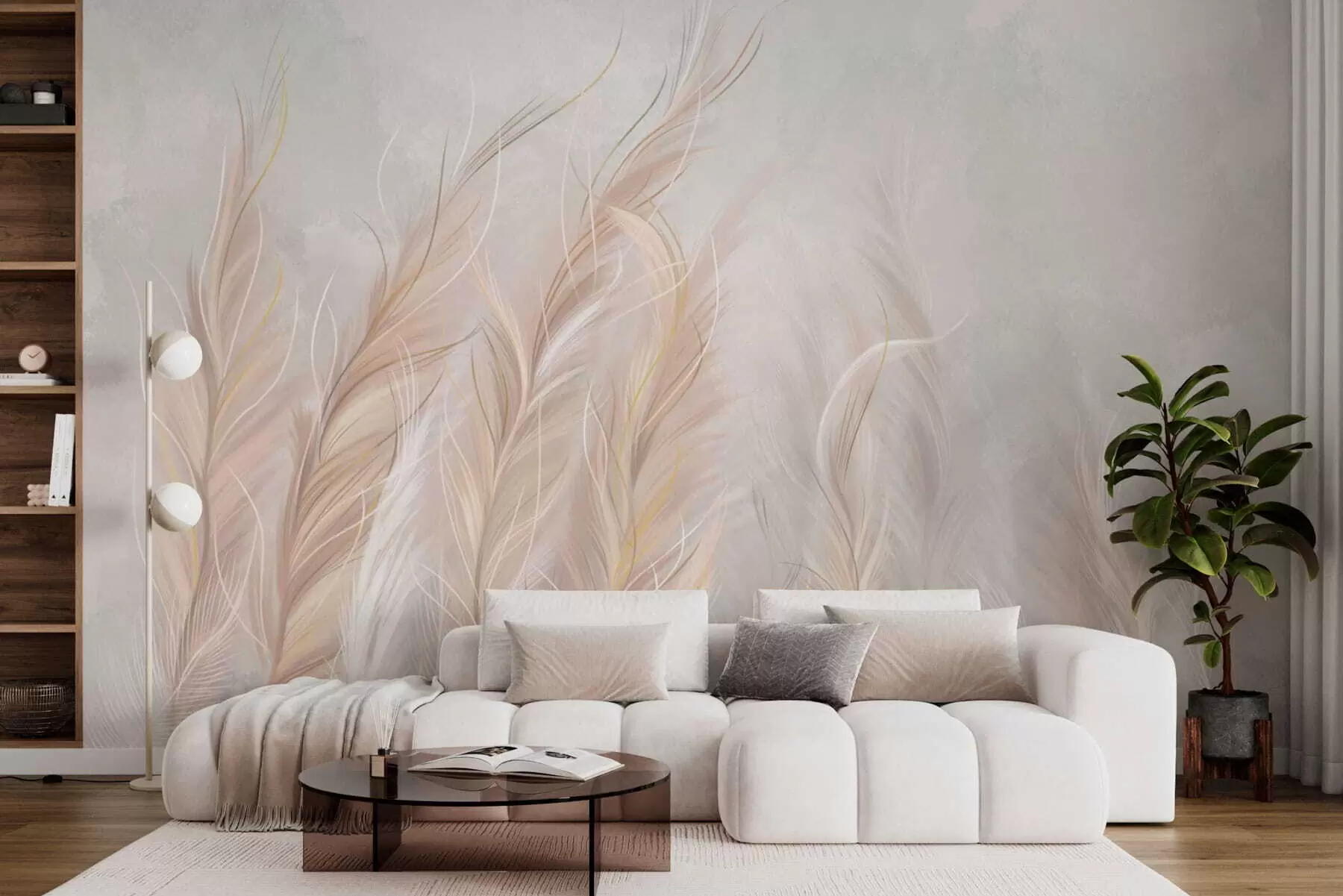 Wall Mural Photo Wallpaper Soft abstract feathers in light neutral tones w05153
