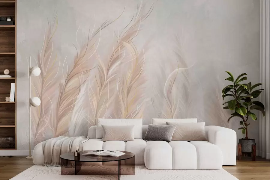 wall murals Soft abstract feathers in light neutral tones w05153